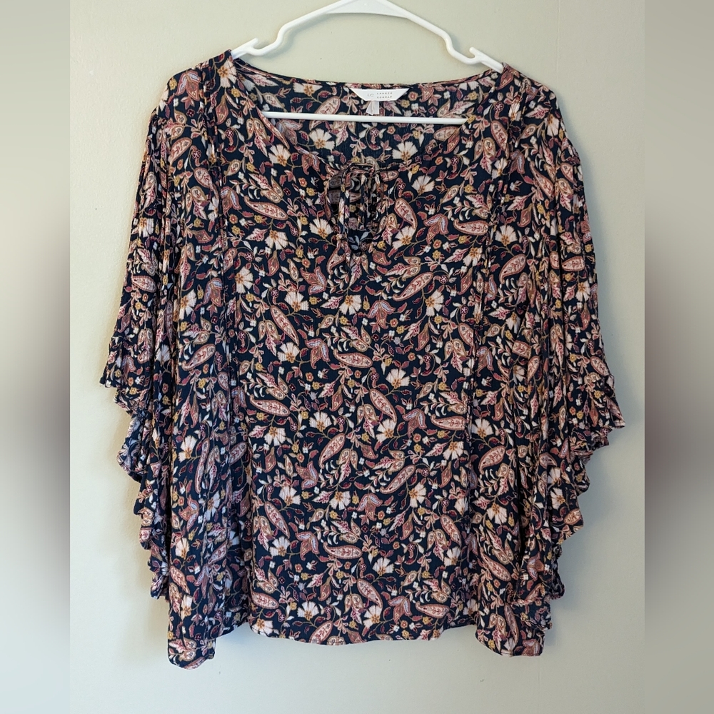 Lauren Conrad Large Floral Bell Sleeve Blouse